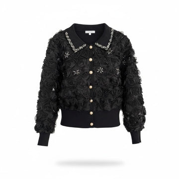 Yakası Taşlı Güllü İthal Hırka